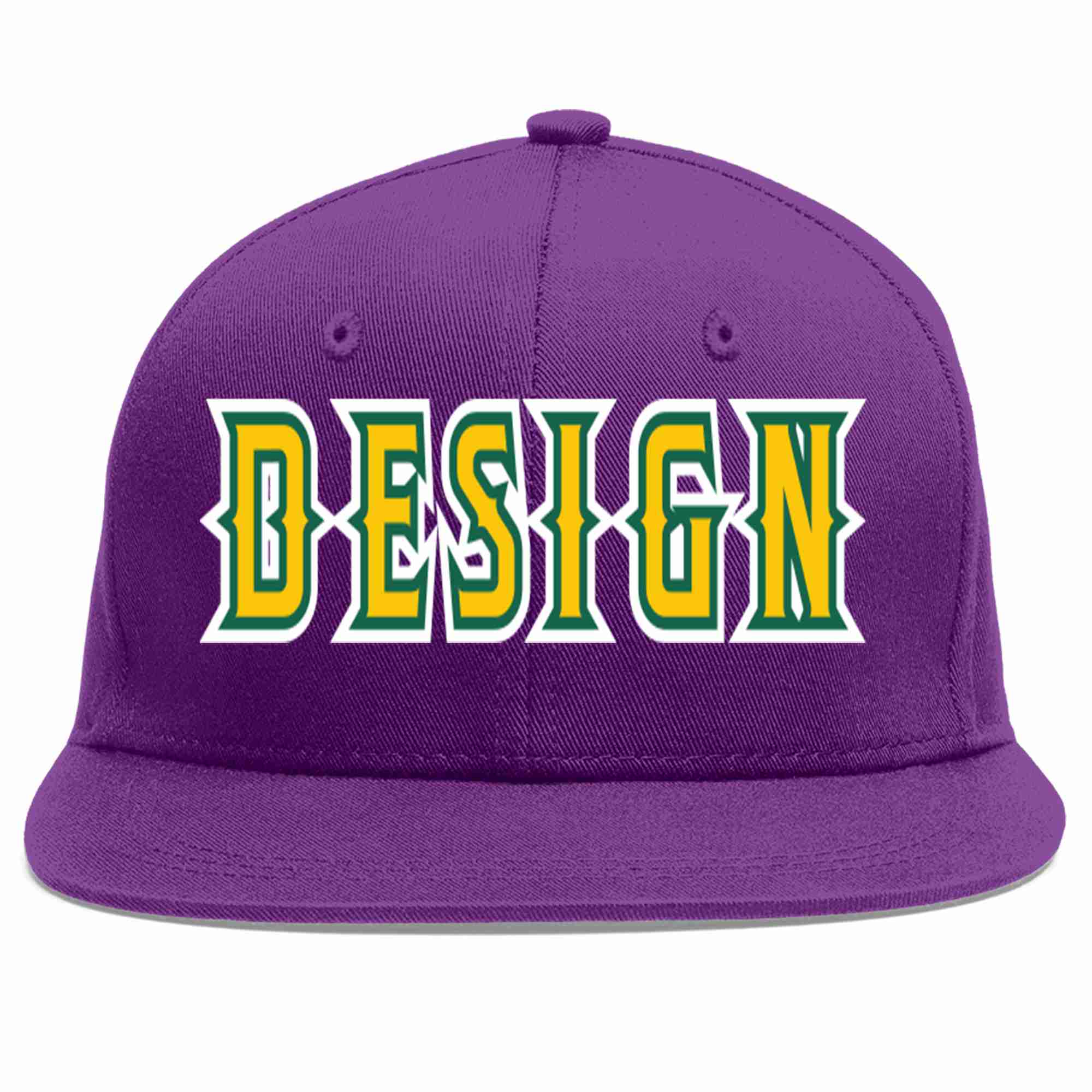 Conception personnalisée de casquette de baseball de sport à avant-toit plat violet or-kelly vert pour hommes/femmes/jeunes