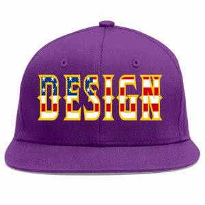 Custom Purple Vintage USA Flag-Gold Flat Eaves Sport Baseball Cap Design for Men/Women/Youth