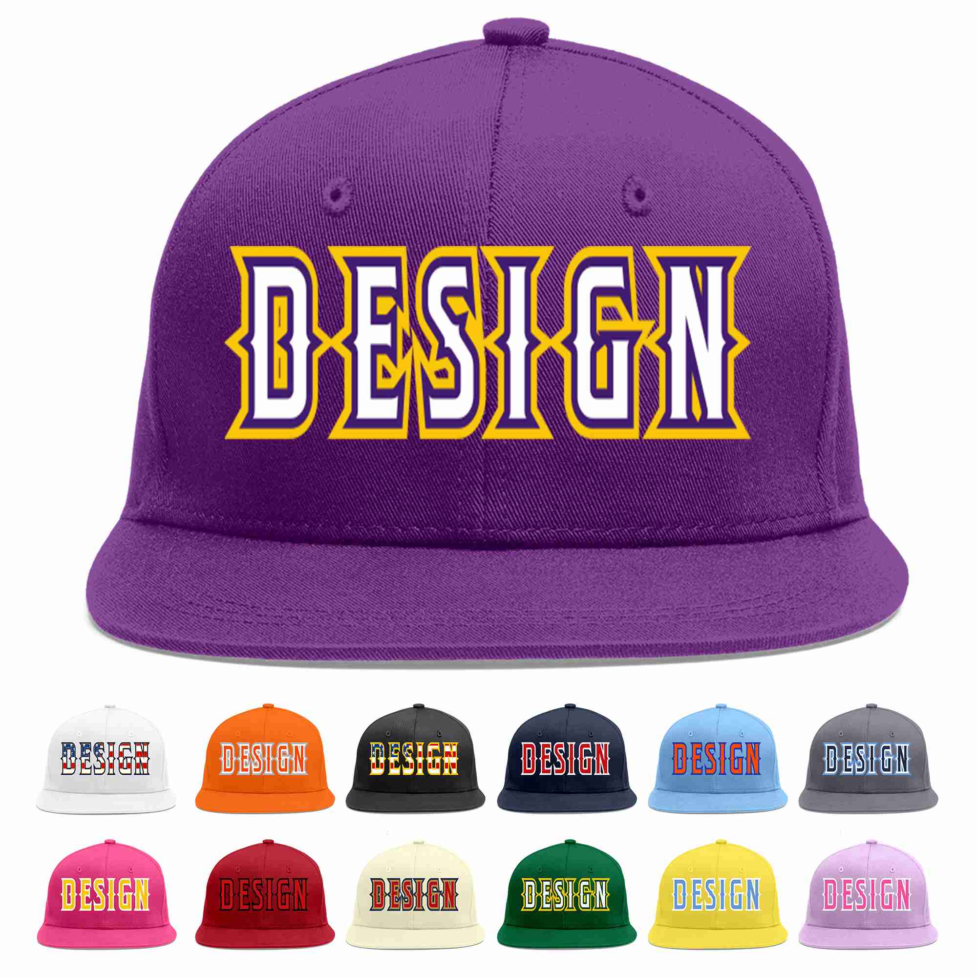 Conception personnalisée de casquette de baseball de sport à avant-toit plat violet blanc-violet pour hommes/femmes/jeunes