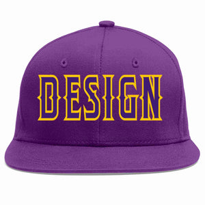 Conception personnalisée de casquette de baseball de sport à avant-toit plat violet violet-or pour hommes/femmes/jeunes