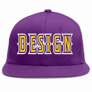 Custom Purple Gold-purple Flat Eaves Sport Baseball Cap Design for Men/Women/Youth