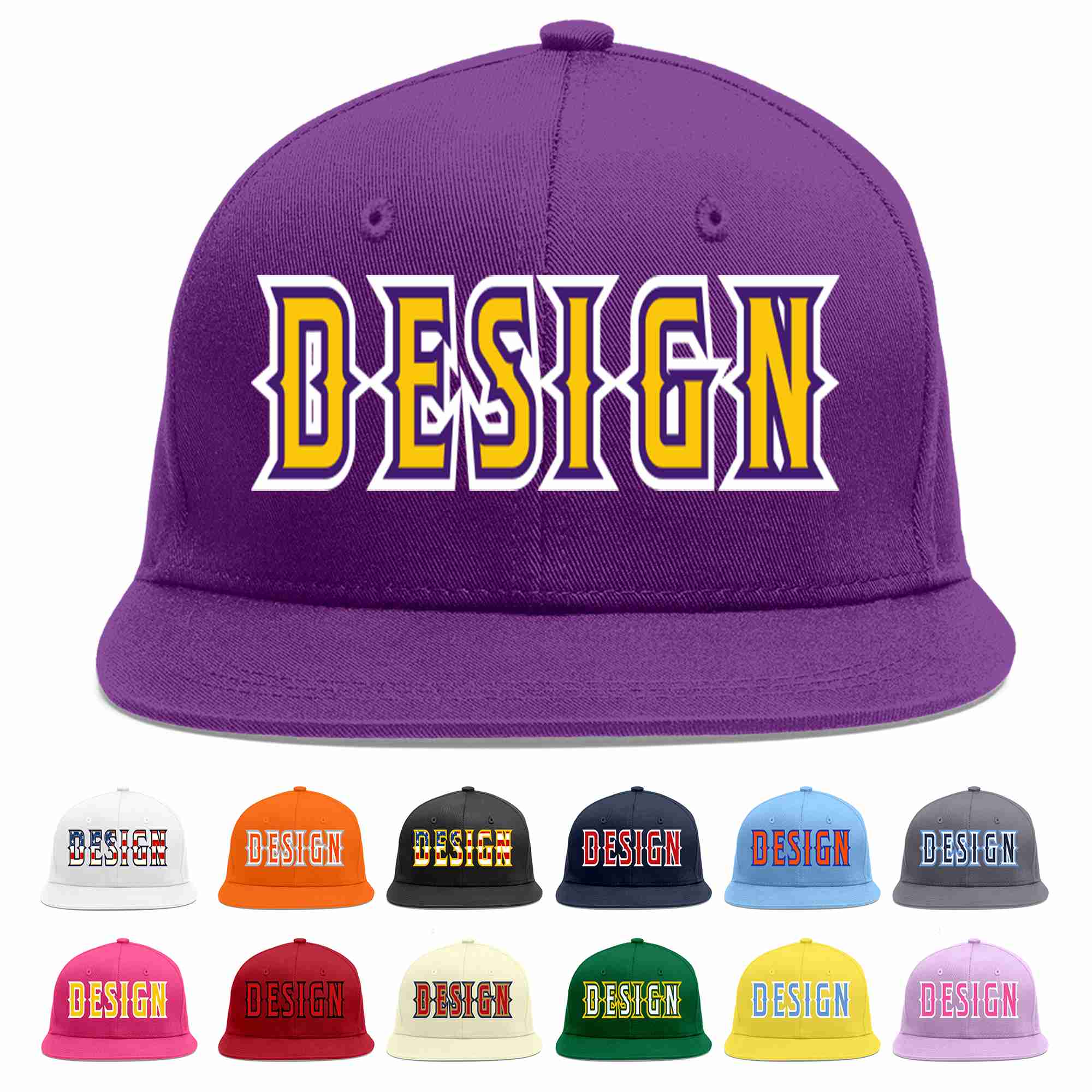 Conception personnalisée de casquette de baseball de sport à avant-toit plat violet or-violet pour hommes/femmes/jeunes