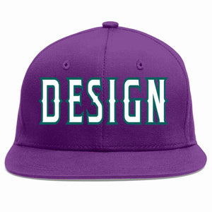 Custom Purple White-Aqua Flat Eaves Sport Baseball Cap Design for Men/Women/Youth