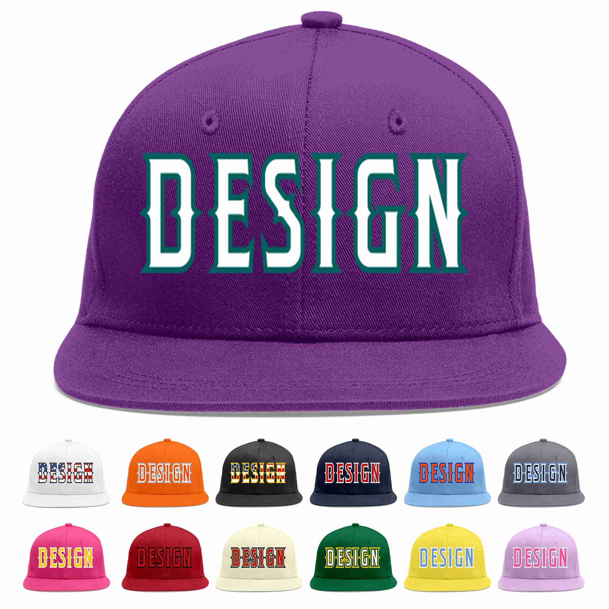 Conception personnalisée de casquette de baseball de sport à Eaves plates violet blanc-aqua pour hommes/femmes/jeunes