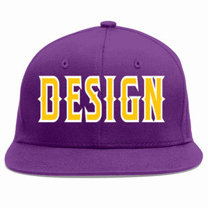 Conception personnalisée de casquette de baseball de sport à avant-toit plat violet or-blanc pour hommes/femmes/jeunes