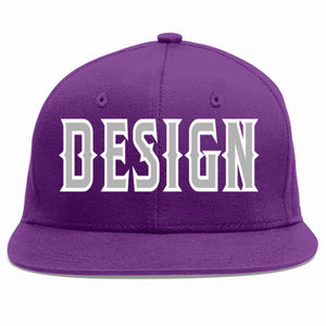 Custom Purple Gray-White Flat Eaves Sport Baseball Cap Design for Men/Women/Youth