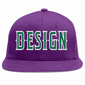 Custom Purple Kelly Green-White Flat Eaves Sport Baseball Cap Design for Men/Women/Youth