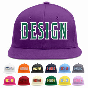 Custom Purple Kelly Green-White Flat Eaves Sport Baseball Cap Design for Men/Women/Youth