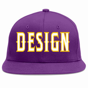 Conception personnalisée de casquette de baseball de sport à avant-toit plat violet blanc-or pour hommes/femmes/jeunes