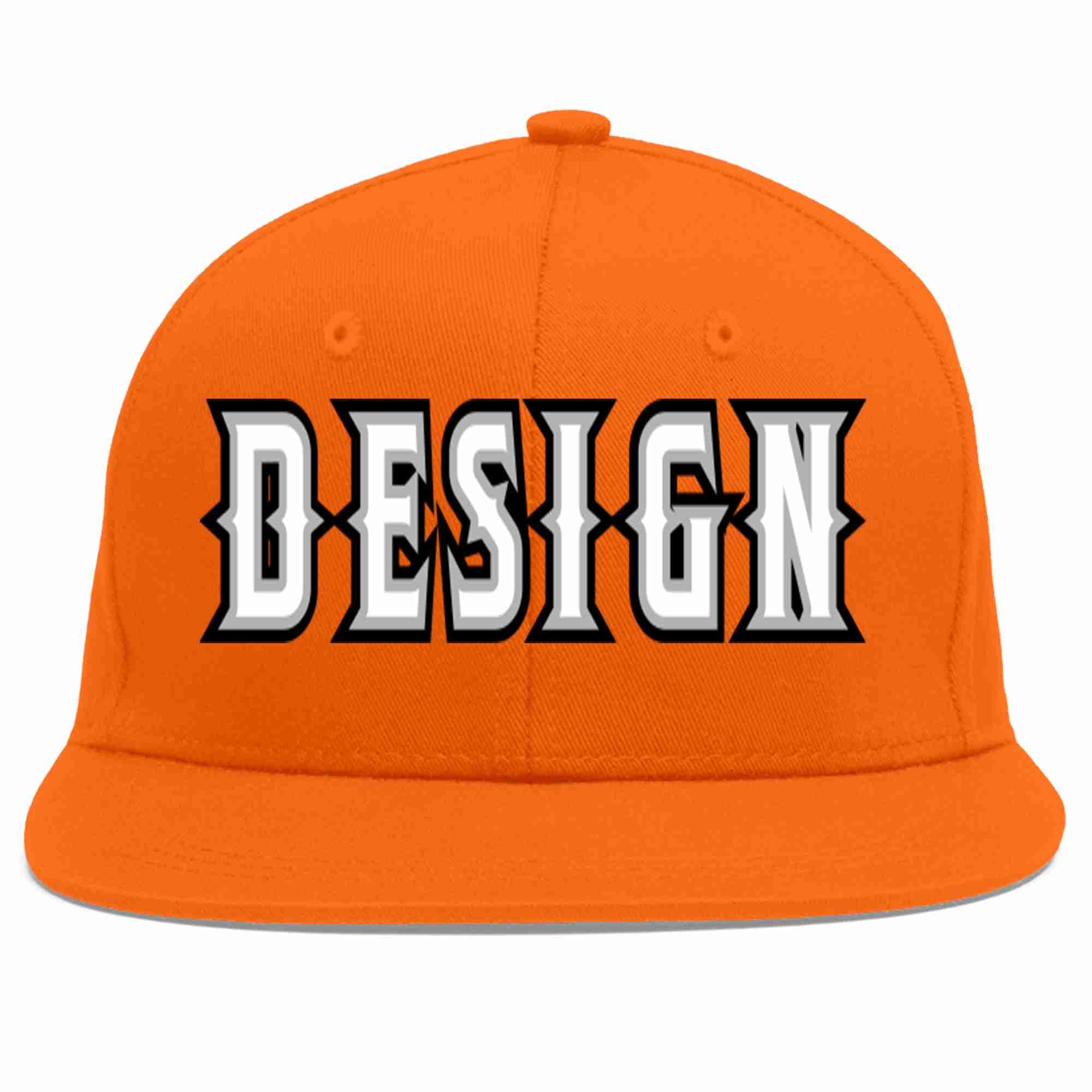 Conception personnalisée de casquette de baseball de sport à avant-toit plat orange blanc-gris pour hommes/femmes/jeunes