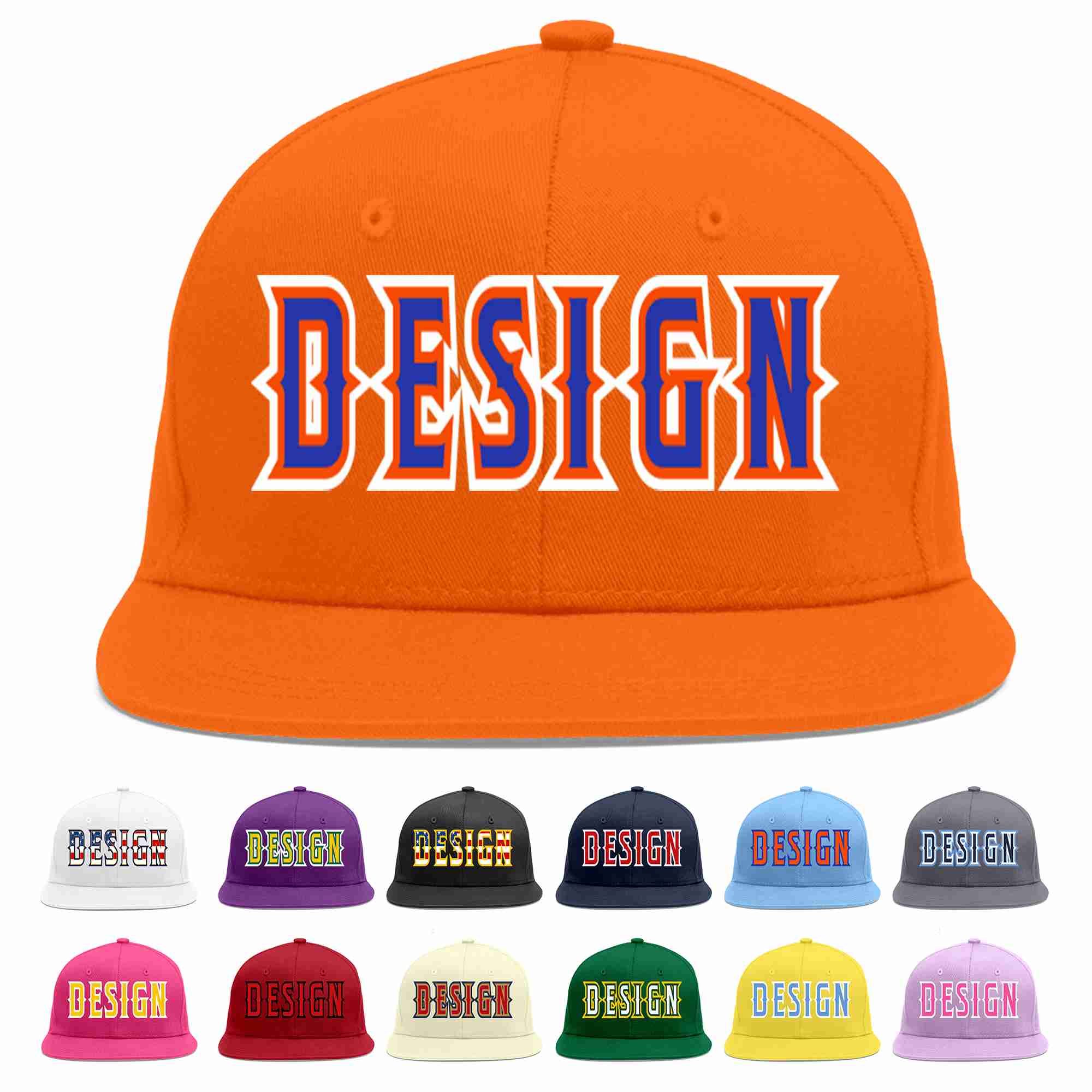 Conception personnalisée de casquette de baseball de sport à avant-toit plat orange royal-orange pour hommes/femmes/jeunes