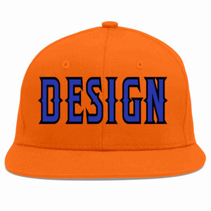 Casquette de baseball personnalisée Orange Royal-Black Flat Eaves Sport pour hommes/femmes/jeunes