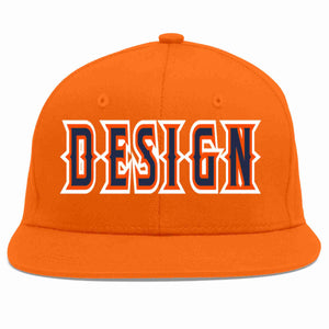 Conception personnalisée de casquette de baseball de sport à avant-toit plat orange marine-orange pour hommes/femmes/jeunes