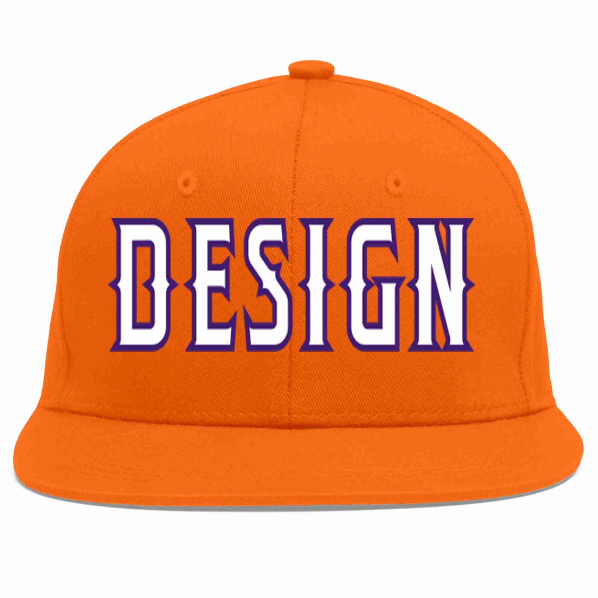 Conception personnalisée de casquette de baseball de sport à avant-toit plat orange blanc-violet pour hommes/femmes/jeunes