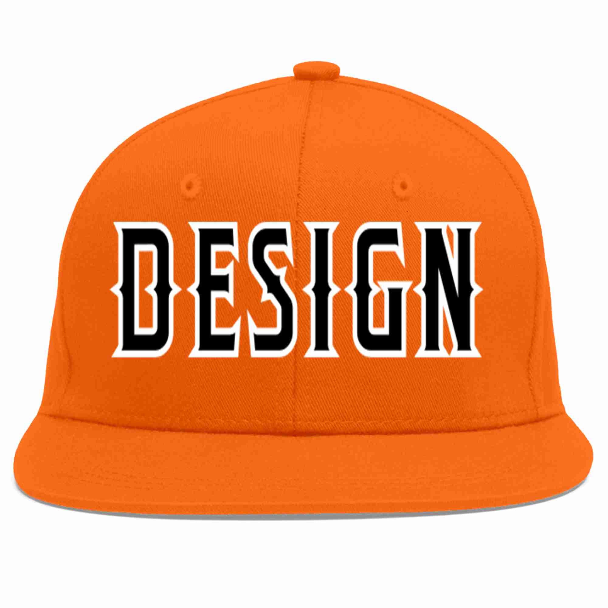 Conception personnalisée de casquette de baseball de sport à avant-toit plat orange noir-blanc pour hommes/femmes/jeunes