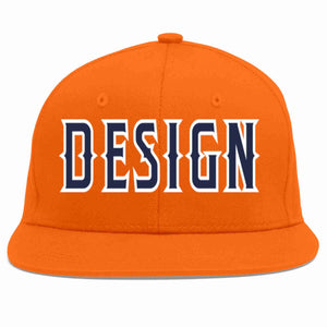 Conception personnalisée de casquette de baseball de sport à avant-toit plat orange marine-blanc pour hommes/femmes/jeunes