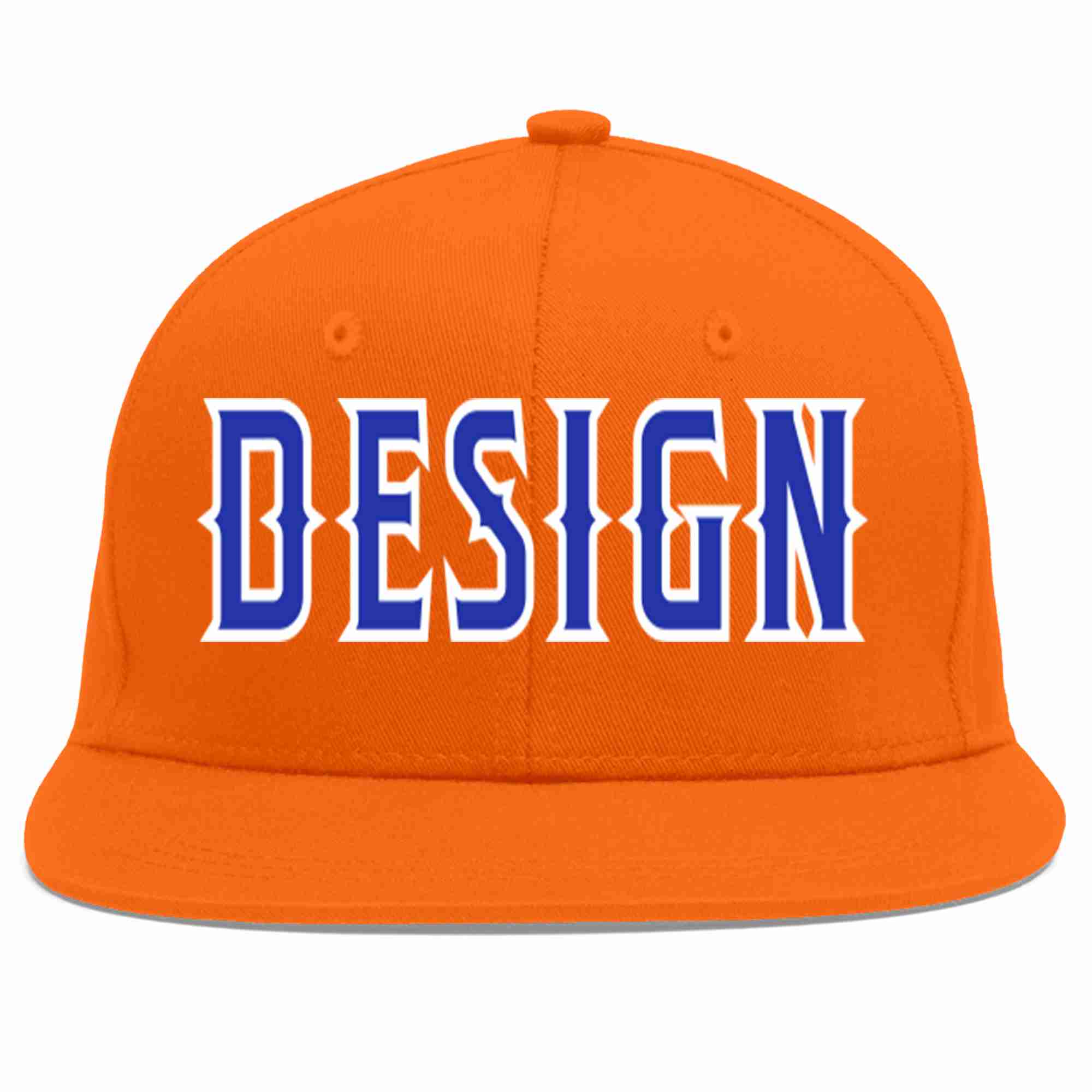 Conception personnalisée de casquette de baseball de sport à avant-toit plat orange royal-blanc pour hommes/femmes/jeunes