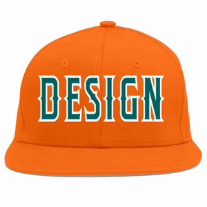 Custom Orange Aqua-White Flat Eaves Sport Baseball Cap Design for Men/Women/Youth