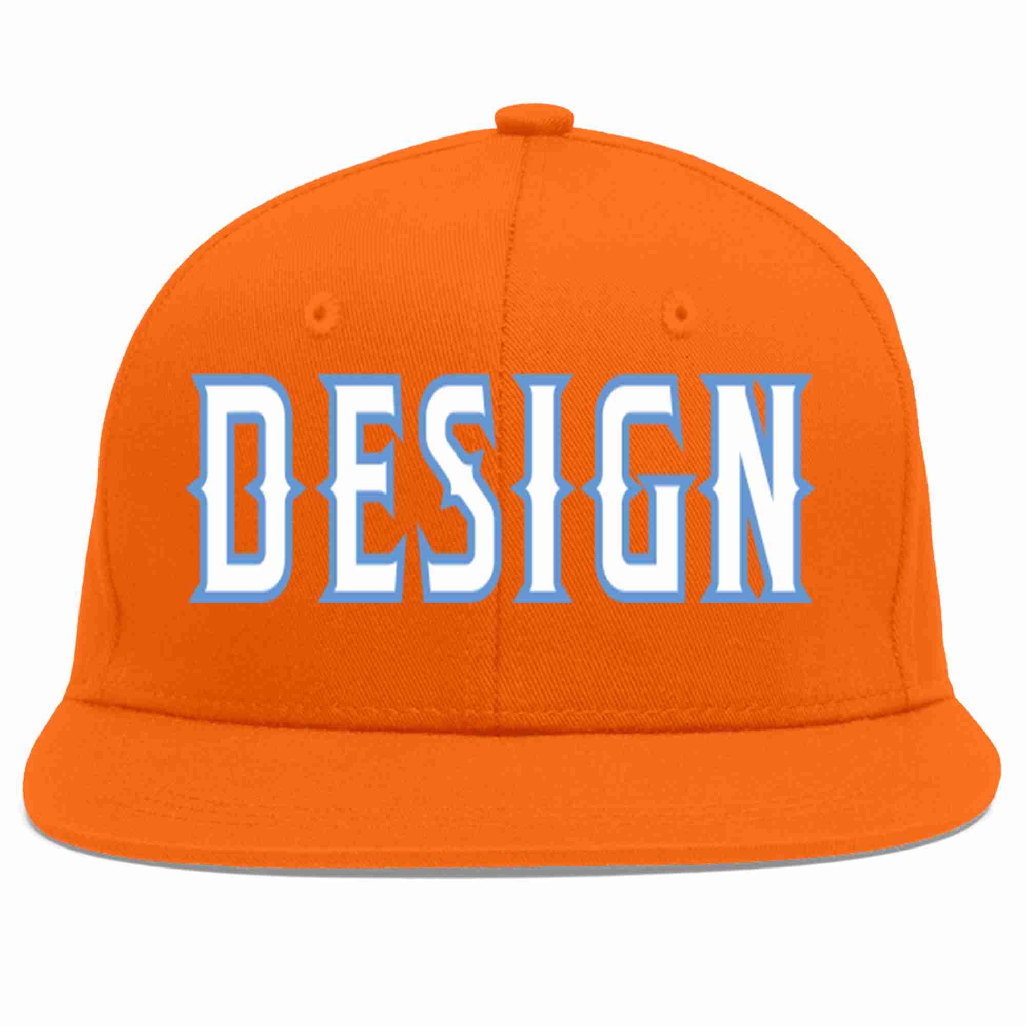 Conception personnalisée de casquette de baseball de sport à avant-toit plat orange blanc-bleu clair pour hommes/femmes/jeunes