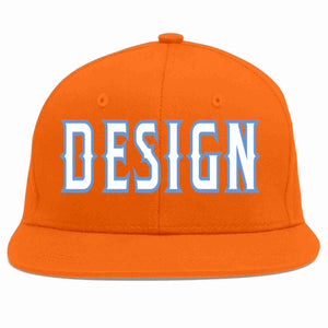 Custom Orange White-Light Blue Flat Eaves Sport Baseball Cap Design for Men/Women/Youth