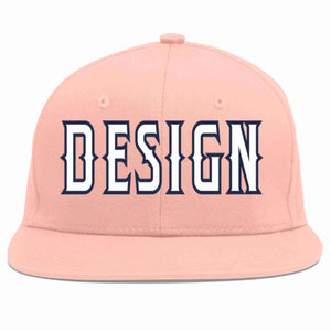 Custom Pink White-Navy Flat Eaves Sport Baseball Cap Design for Men/Women/Youth