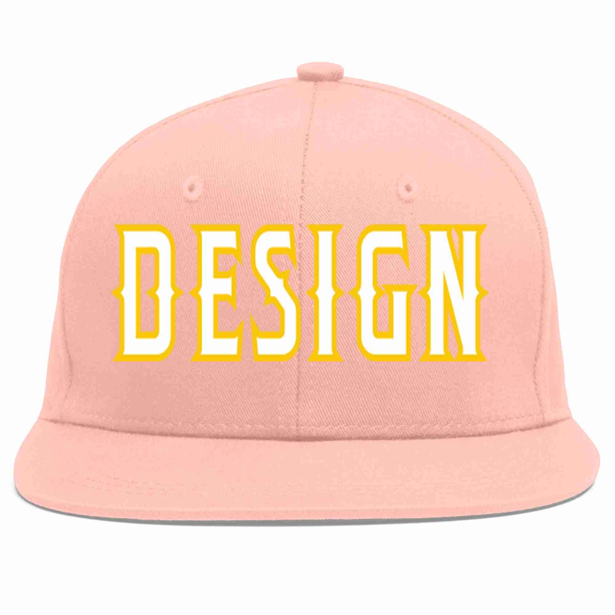 Custom Pink White-Gold Flat Eaves Sport Baseball Cap Design for Men/Women/Youth