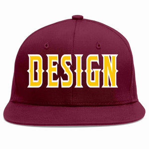 Custom Crimson Gold-White Flat Eaves Sport Baseball Cap Design for Men/Women/Youth