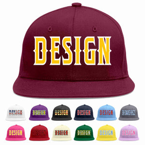 Custom Crimson Gold-White Flat Eaves Sport Baseball Cap Design for Men/Women/Youth