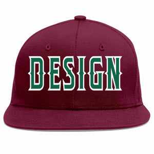 Custom Crimson Kelly Green-White Flat Eaves Sport Baseball Cap Design for Men/Women/Youth