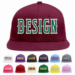 Custom Crimson Kelly Green-White Flat Eaves Sport Baseball Cap Design for Men/Women/Youth