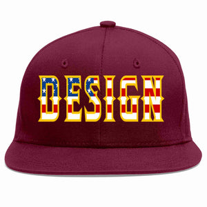 Custom Crimson Vintage USA Flag-Gold Flat Eaves Sport Baseball Cap Design for Men/Women/Youth