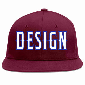 Casquette de baseball personnalisée Crimson White-Royal Flat Eaves Sport pour hommes/femmes/jeunes