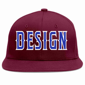 Custom Crimson Royal-White Flat Eaves Sport Baseball Cap Design for Men/Women/Youth