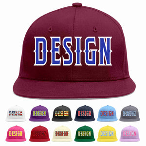 Custom Crimson Royal-White Flat Eaves Sport Baseball Cap Design for Men/Women/Youth