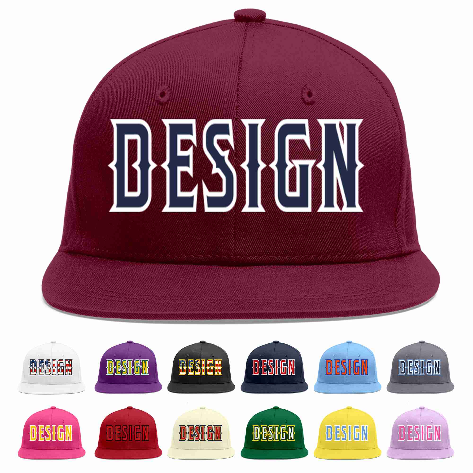 Custom Crimson Navy-White Flat Eaves Sport Baseball Cap Design for Men/Women/Youth