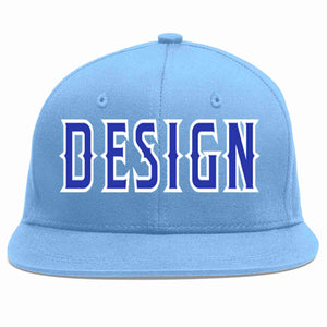 Conception personnalisée de casquette de baseball de sport à avant-toit plat bleu clair royal-blanc pour hommes/femmes/jeunes