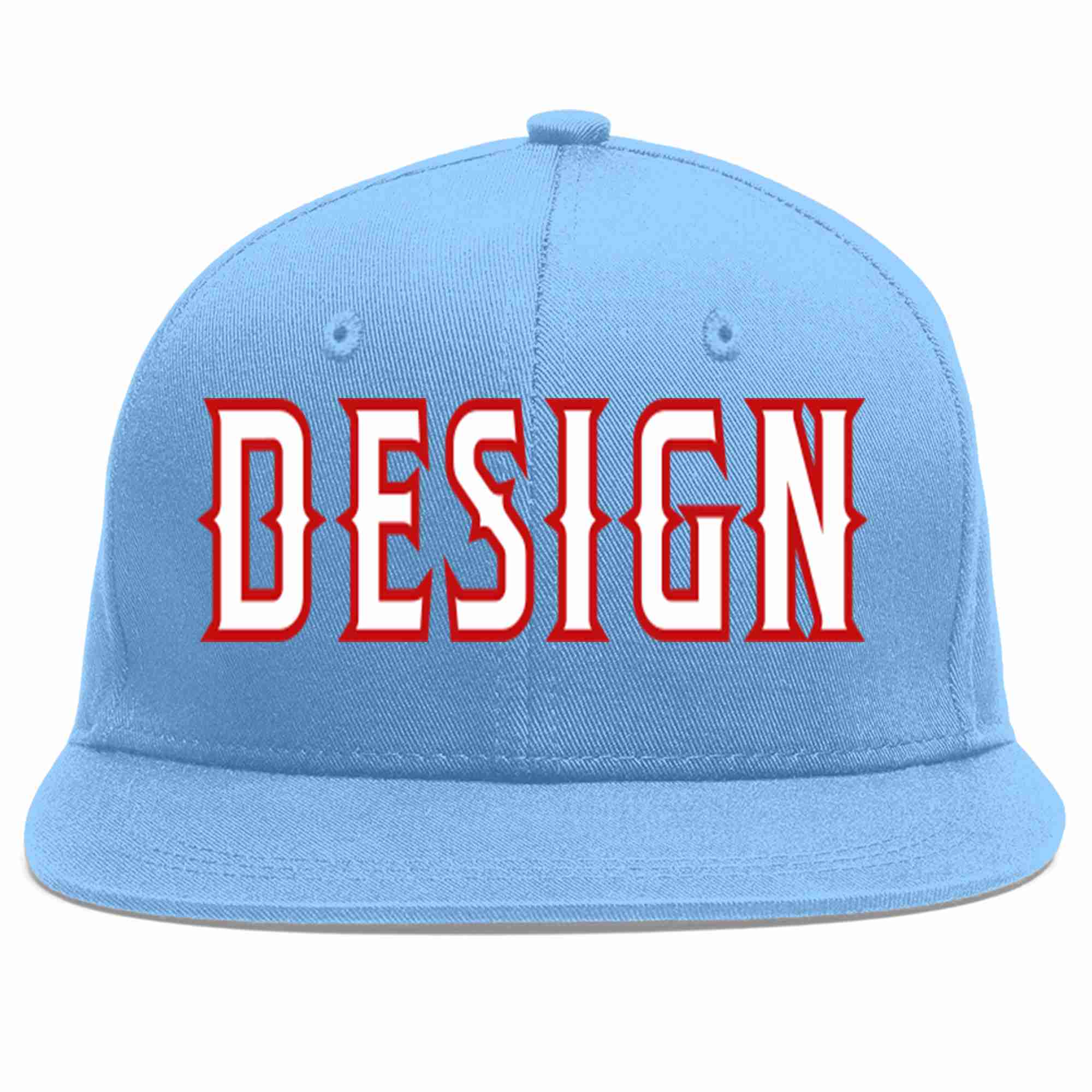 Conception personnalisée de casquette de baseball de sport à avant-toit plat bleu clair blanc-rouge pour hommes/femmes/jeunes