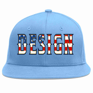 Custom Light Blue Vintage USA Flag-Gold Flat Eaves Sport Baseball Cap Design for Men/Women/Youth