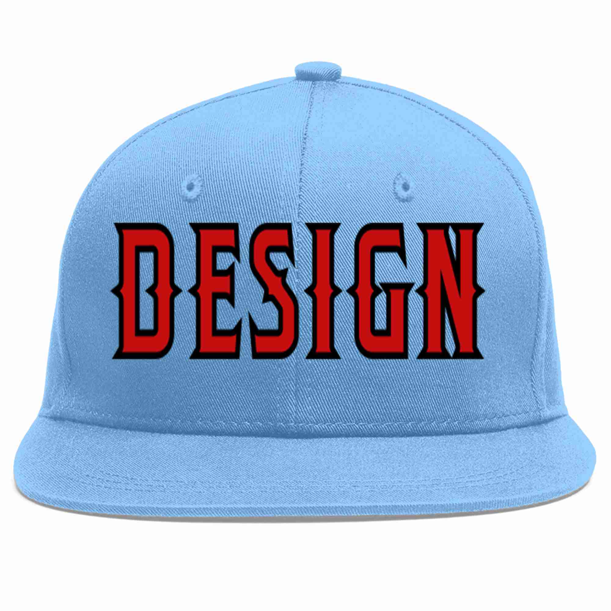 Conception personnalisée de casquette de baseball de sport à avant-toit plat bleu clair rouge-noir pour hommes/femmes/jeunes