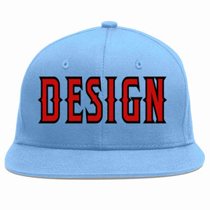 Custom Light Blue Red-Black Flat Eaves Sport Baseball Cap Design for Men/Women/Youth