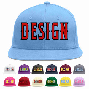 Custom Light Blue Red-Black Flat Eaves Sport Baseball Cap Design for Men/Women/Youth