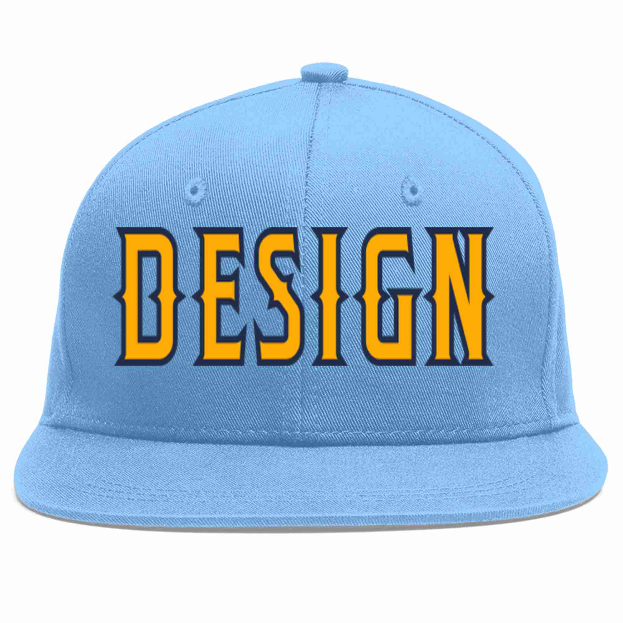 Conception personnalisée de casquette de baseball de sport à avant-toit plat bleu clair jaune-marine pour hommes/femmes/jeunes