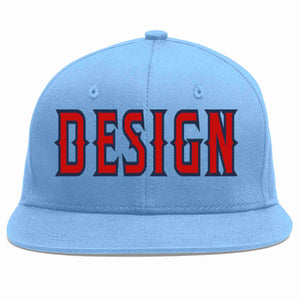 Custom Light Blue Red-Navy Flat Eaves Sport Baseball Cap Design for Men/Women/Youth