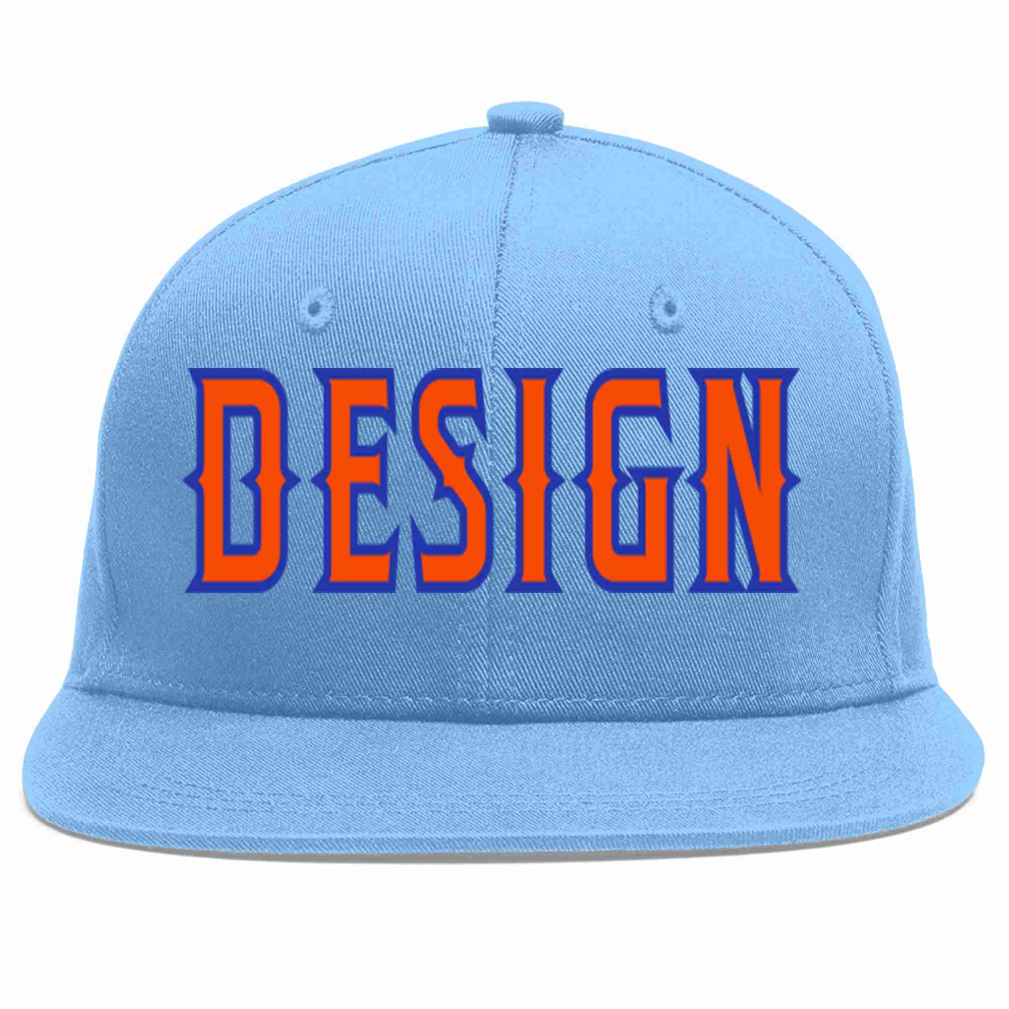 Custom Light Blue Orange-Royal Flat Eaves Sport Baseball Cap Design for Men/Women/Youth