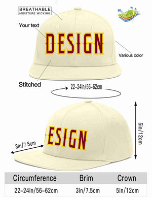 Custom Cream Crimson-Gold Flat Eaves Sport Baseball Cap Design for Men/Women/Youth