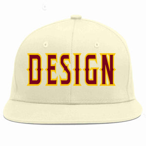 Custom Cream Crimson-Gold Flat Eaves Sport Baseball Cap Design for Men/Women/Youth