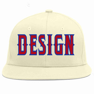 Custom Cream Red-Royal Flat Eaves Sport Baseball Cap Design for Men/Women/Youth