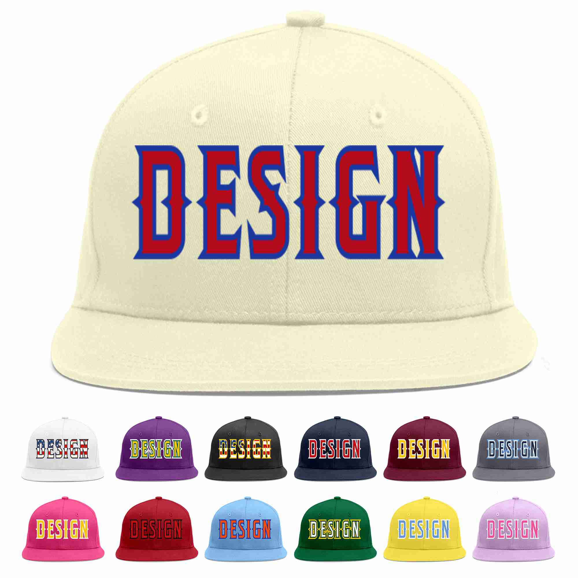 Custom Cream Red-Royal Flat Eaves Sport Baseball Cap Design for Men/Women/Youth