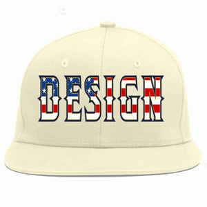 Custom Cream Vintage USA Flag-Gold Flat Eaves Sport Baseball Cap Design for Men/Women/Youth