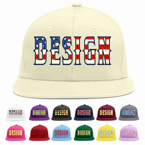 Custom Cream Vintage USA Flag-Gold Flat Eaves Sport Baseball Cap Design for Men/Women/Youth